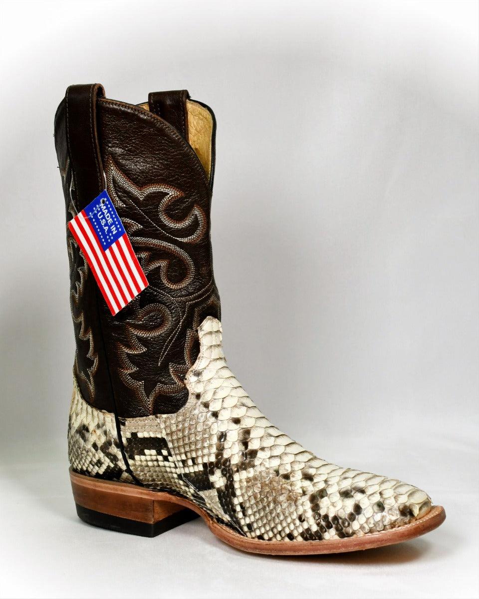 Cowtown Python Snake Skin Wide Square Toe Men's Western Boots Q818