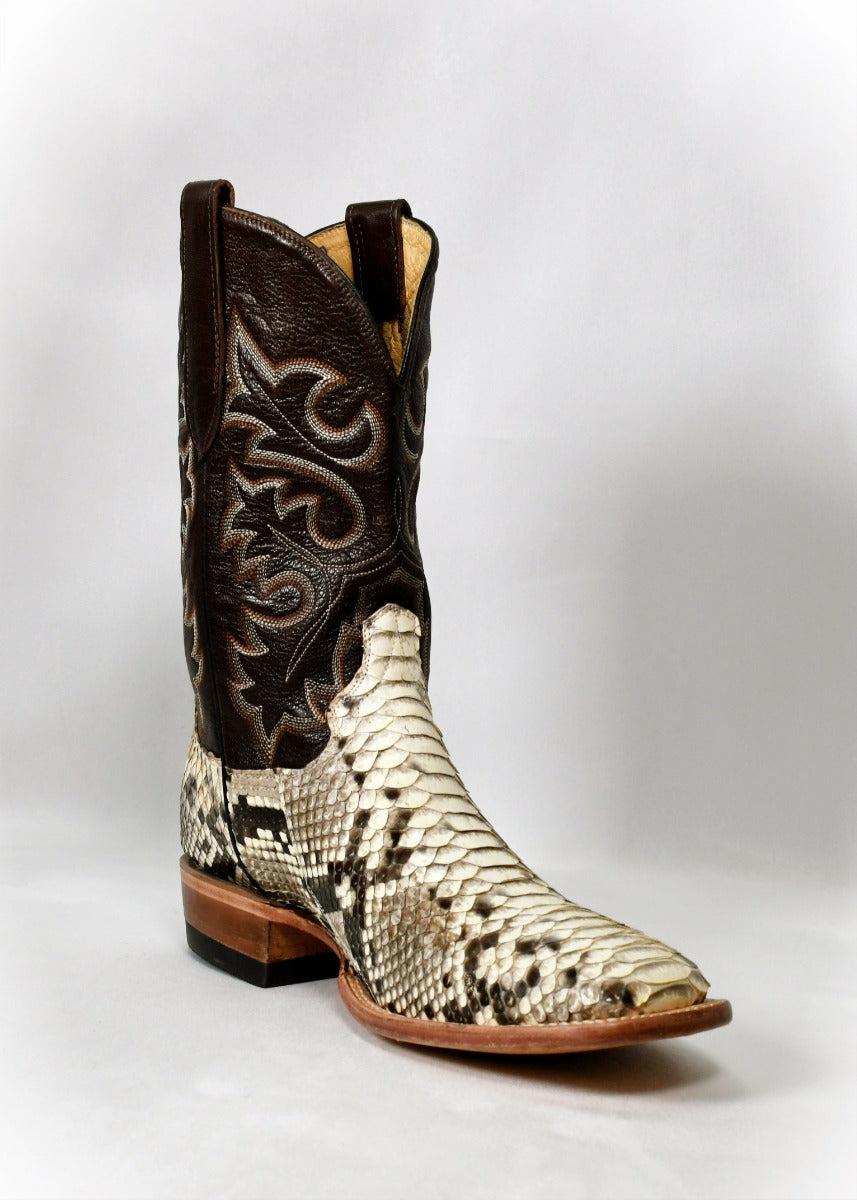 Cowtown Python Snake Skin Wide Square Toe Men's Western Boots Q818