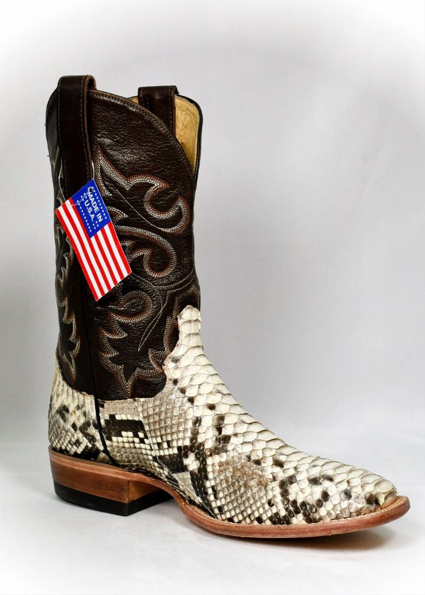 Cowtown Python Snake Skin Wide Square Toe Men's Western Boots Q818