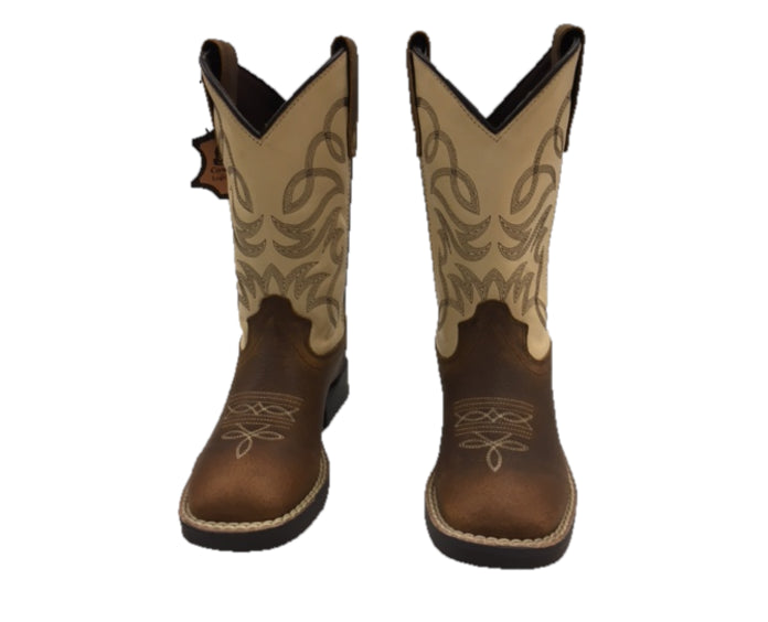 Crazy Cowboy Distressed Brown With Beige Top Children's Boots 709-30K-AR