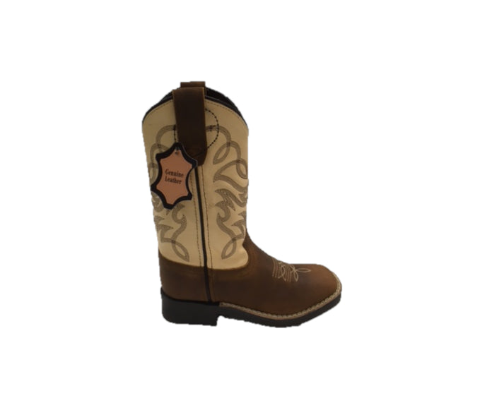 Crazy Cowboy Distressed Brown with Beige Top Children's Boots 709-30K-AR