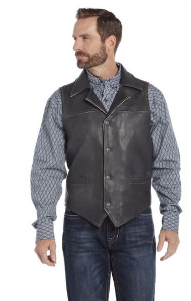 Cripple Creek Black Antique Finished Snap Front Lamb Nappa Men's Vest with Concealed Carry Pocket ML3170-41