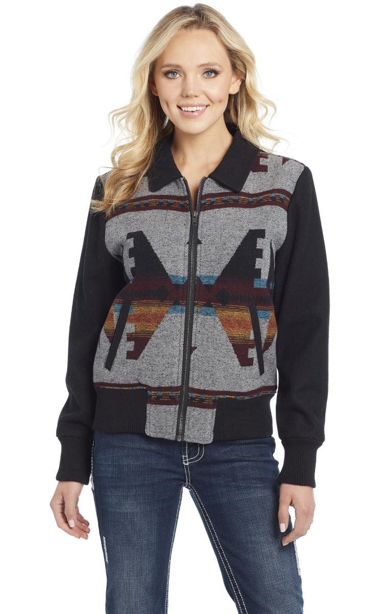 Cripple Creek Black/Burgundy Womens Navajo Western Zip Jacket CR15849-67