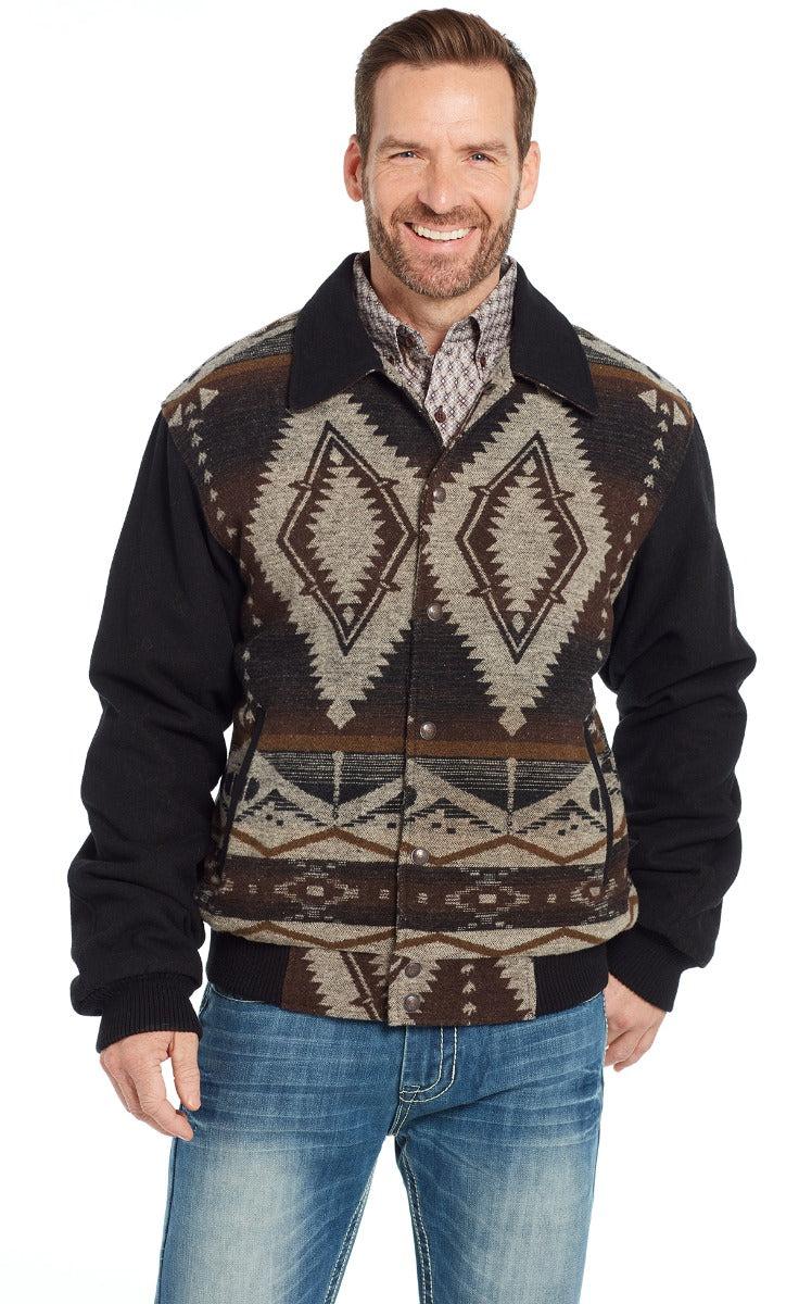Cripple Creek Black Navajo Men's Blanket Print Bomber Jacket CR40249-36