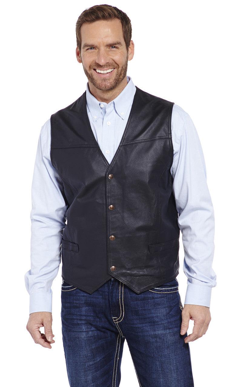 Cripple Creek Black Snap Front Leather Men's Vest ML10959-41