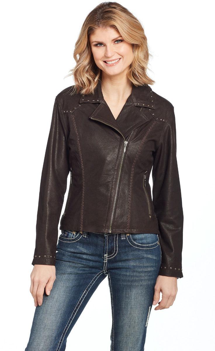 Cripple Creek Dark Brown Women's Studded Leather Jacket LL23158