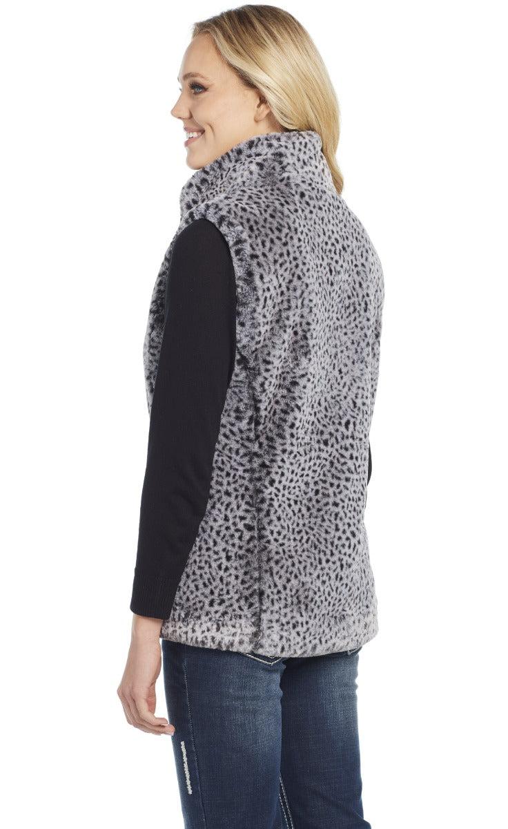 Cripple Creek Grey Leopard Faux Fur Vest CR14642