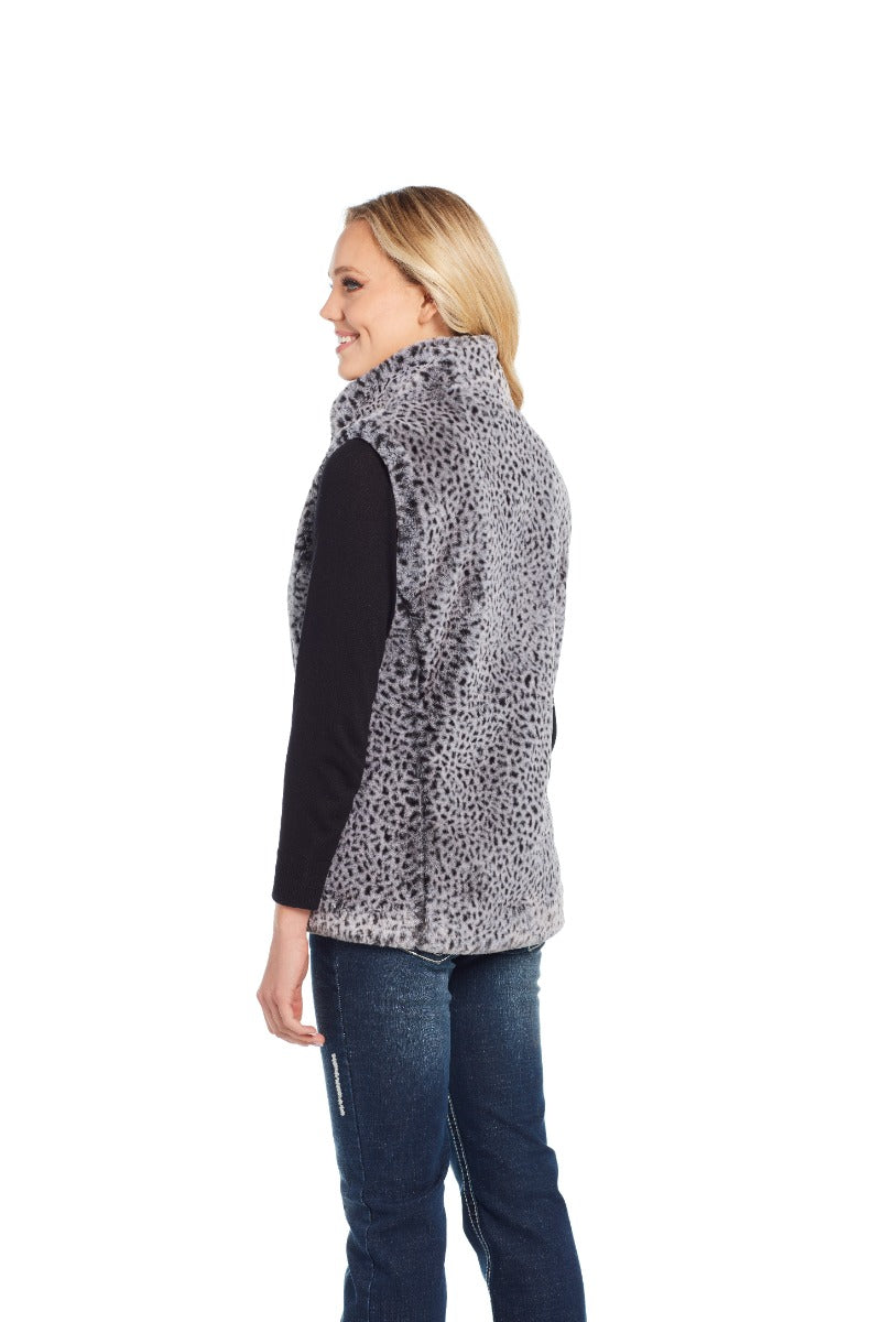 Cripple Creek Grey Leopard Faux Fur Vest CR14642