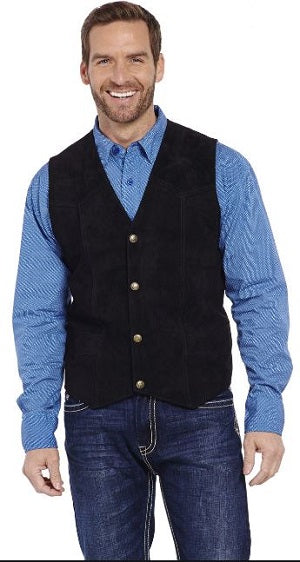 Cripple Creek Men's Black Boar Suede Snap Vest ML3061