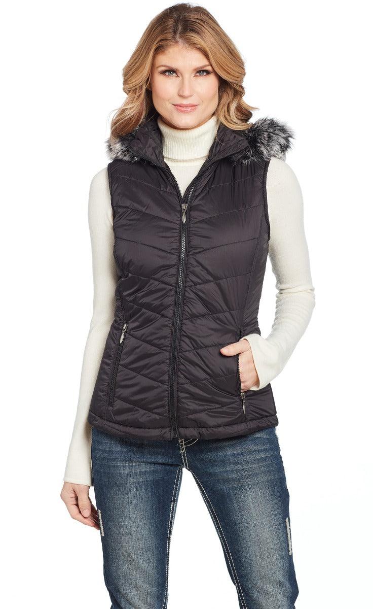 Cripple Creek Water Resistant Womens Zip Vest with Fur Hood CW9516-41