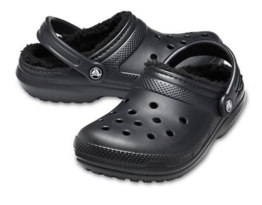 Crocs Black/Black Classic Lined Womens Slide On Clogs 203591L-060