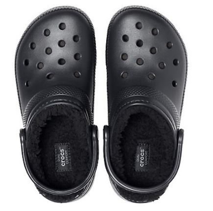 Crocs Black/Black Classic Lined Womens Slide On Clogs 203591L-060