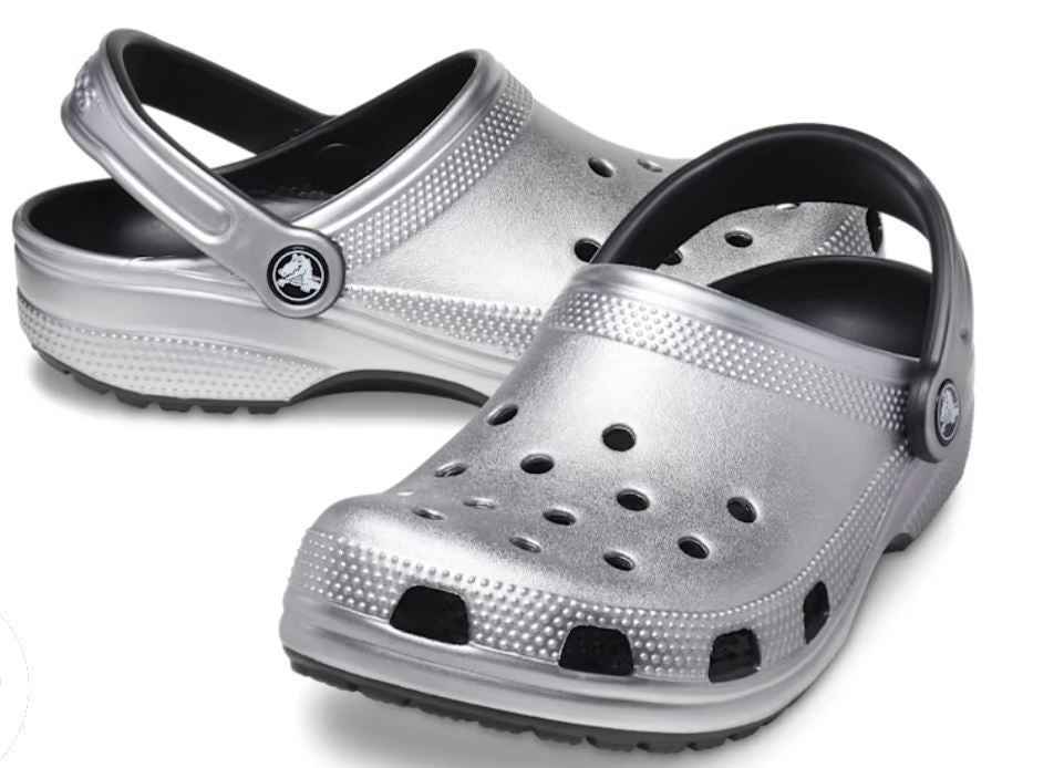 Crocs Silver Metallic Classic Metallic Women's Clogs 205831-OP1