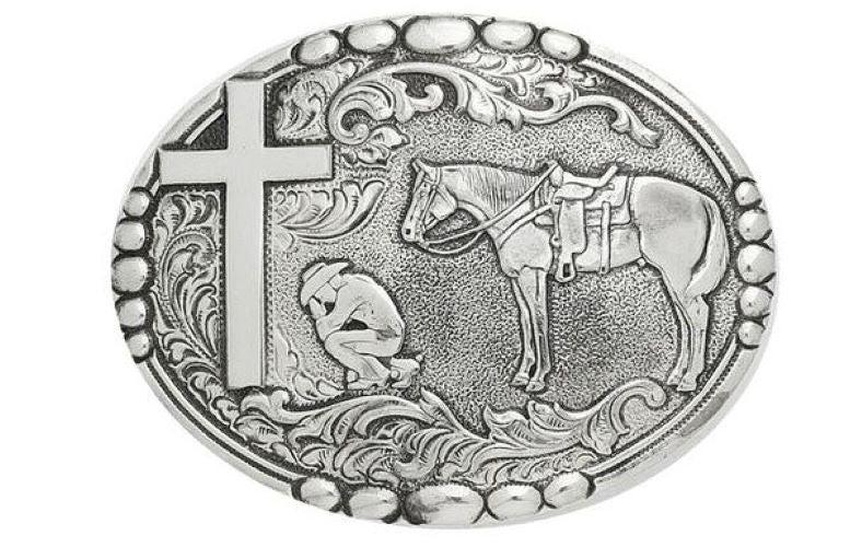 Crumrine Antique Silver Cowboy Prayer Belt Buckle C15104