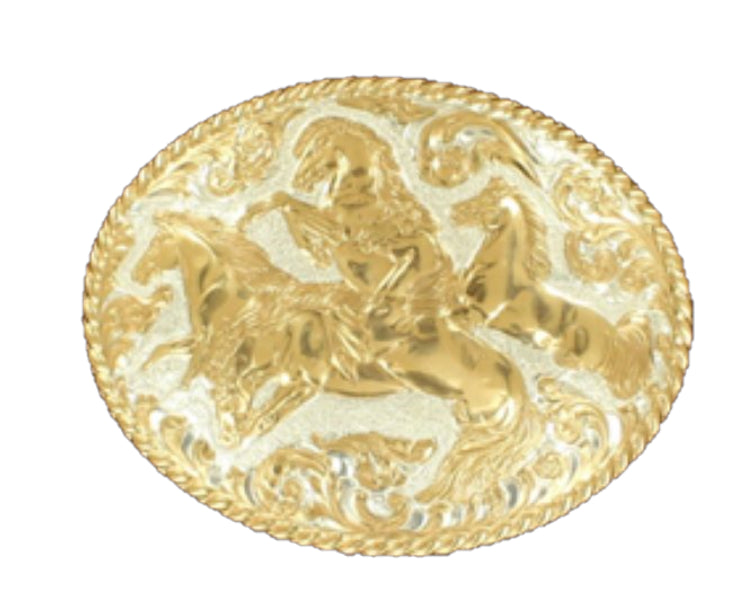 Crumrine Shiny Silver and Bronze Multi Horse Buckle C08700