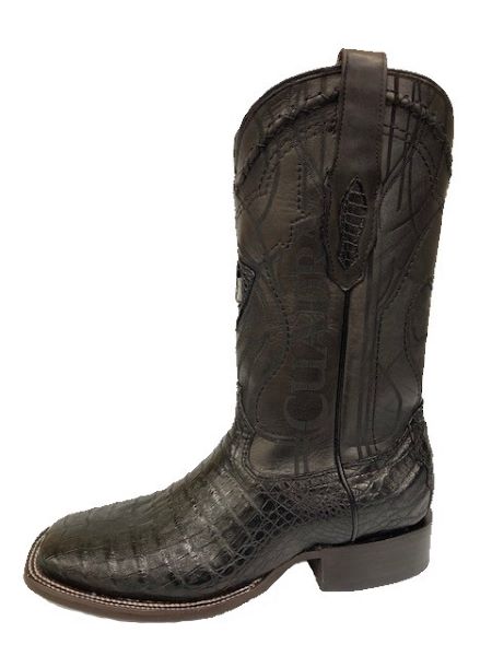 Cuadra Black Caiman Leather With Laser And Embroidery 13 Inch Men's Square Toe Boots CU678