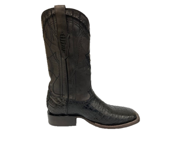 Cuadra Black Caiman Leather With Laser And Embroidery 13 Inch Men's Square Toe Boots CU678