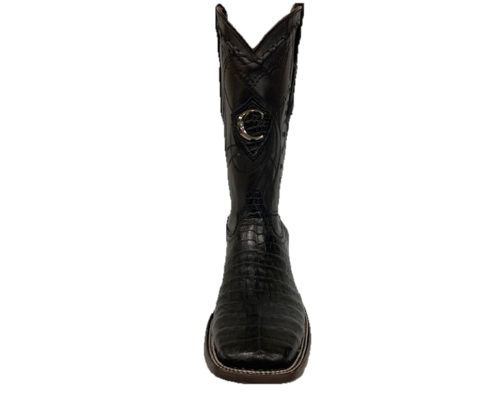 Cuadra Black Caiman Leather With Laser And Embroidery 13 Inch Men's Square Toe Boots CU678