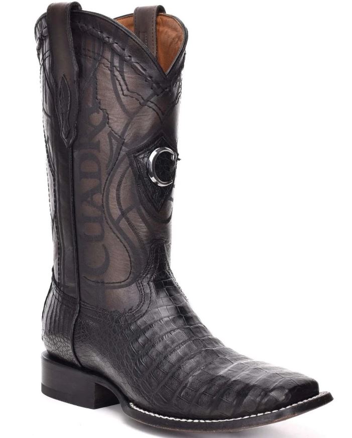 Cuadra Black Caiman Leather with Laser and Embroidery 13 inch Men's Square Toe Boots CU678