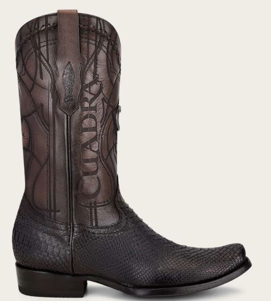 Cuadra Black Engraved Genuine Python Leather Men's Western Boots CU607