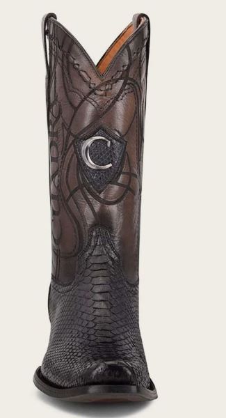 Cuadra Black Engraved Genuine Python Leather Men's Western Boots CU607