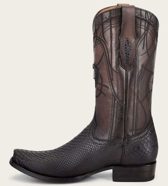 Cuadra Black Engraved Genuine Python Leather Men's Western Boots CU607