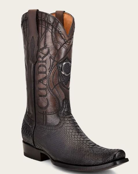 Cuadra Black Engraved Genuine Python Leather Men's Western Boots CU607