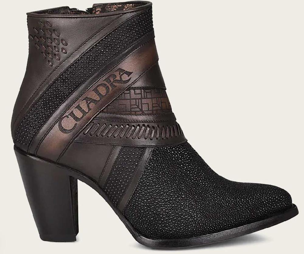 Cuadra Black Exotic Stingray 6 inch Laser R Toe Hand-painted Women's Booties CU618