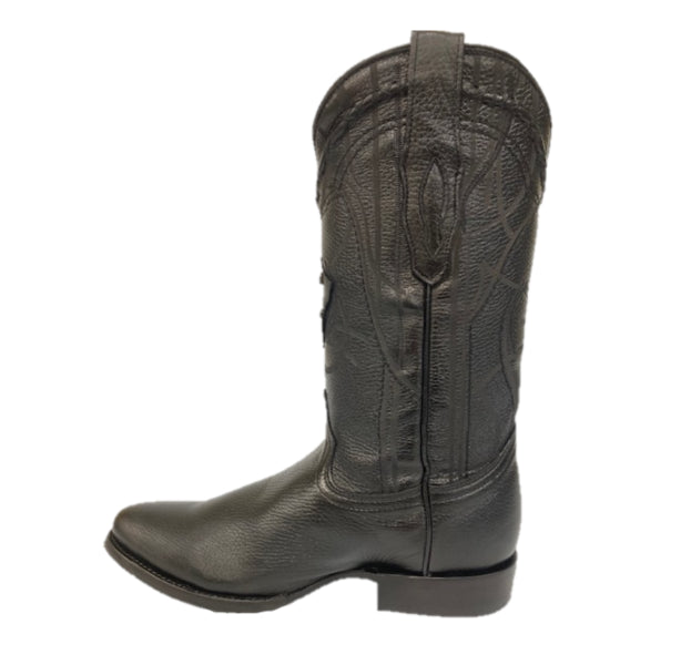 Cuadra Black Genuine Deer Leather With Metallic Monogram Men's Western Boots CU682