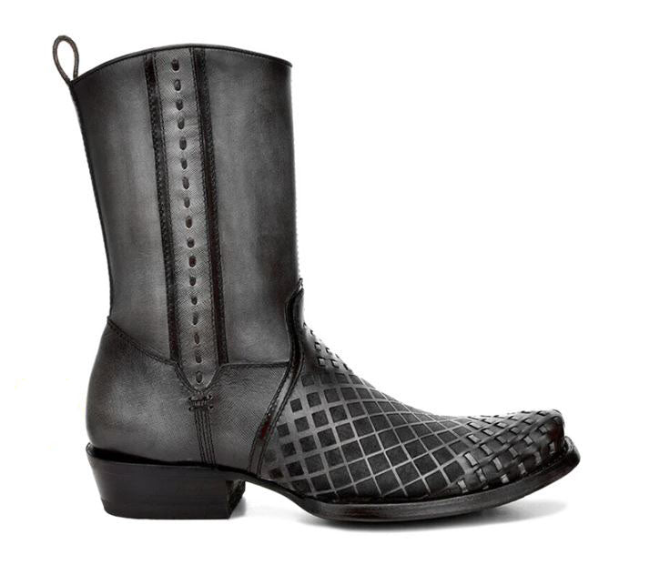 Cuadra Black Laser Woven Narrow Toe Men's Zippered Boots CU498