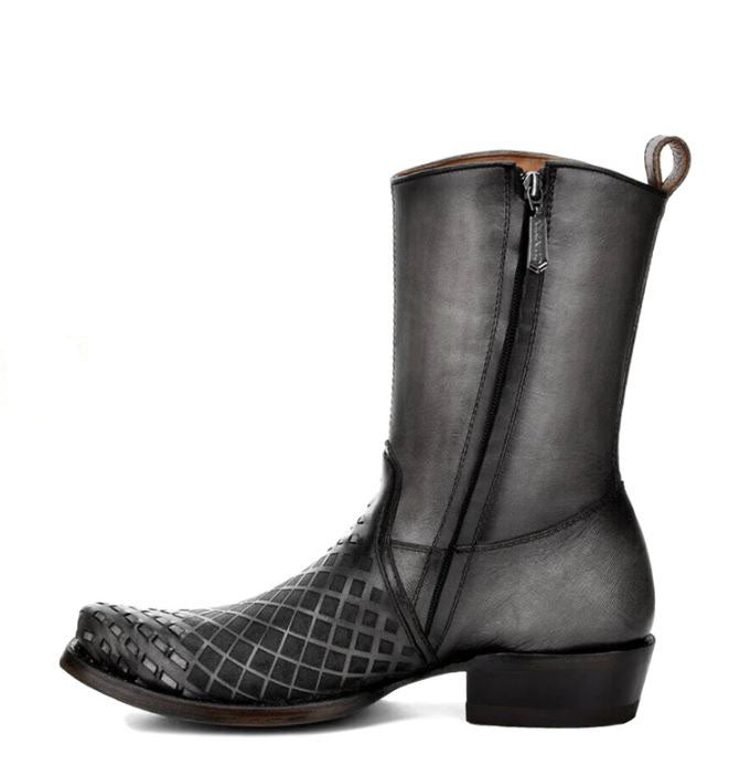 Cuadra Black Laser Woven Narrow Toe Men's Zippered Boots CU498