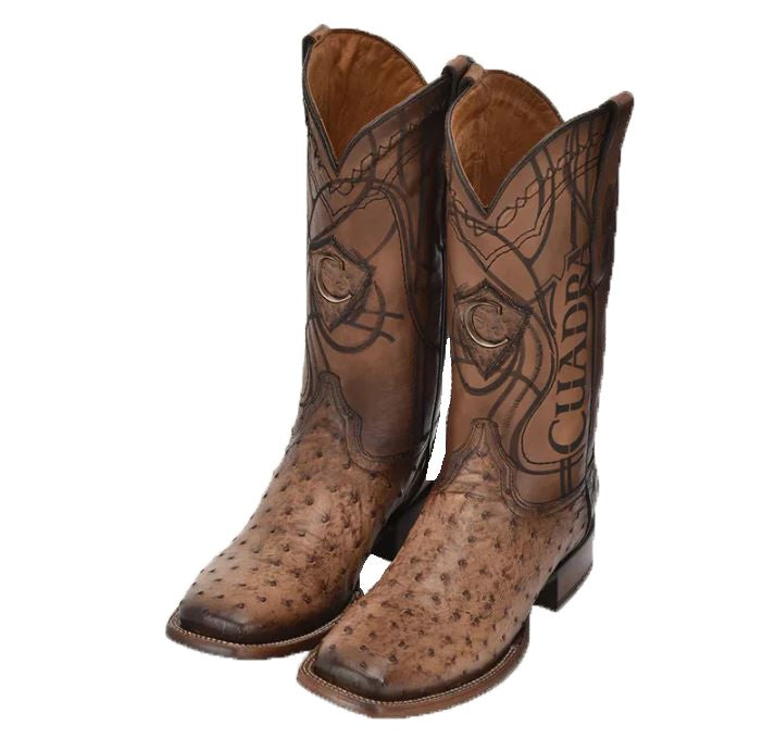 Cuadra Brown Lugano Brown Ostrich Men's Wide Square Toe Boots CU744