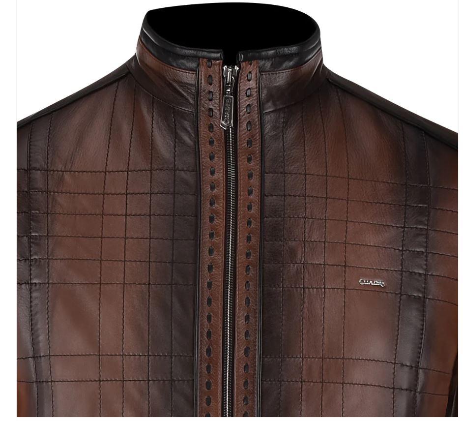 Cuadra Brown Mandarin Collar Men's Sheepskin Leather Jacket JC160