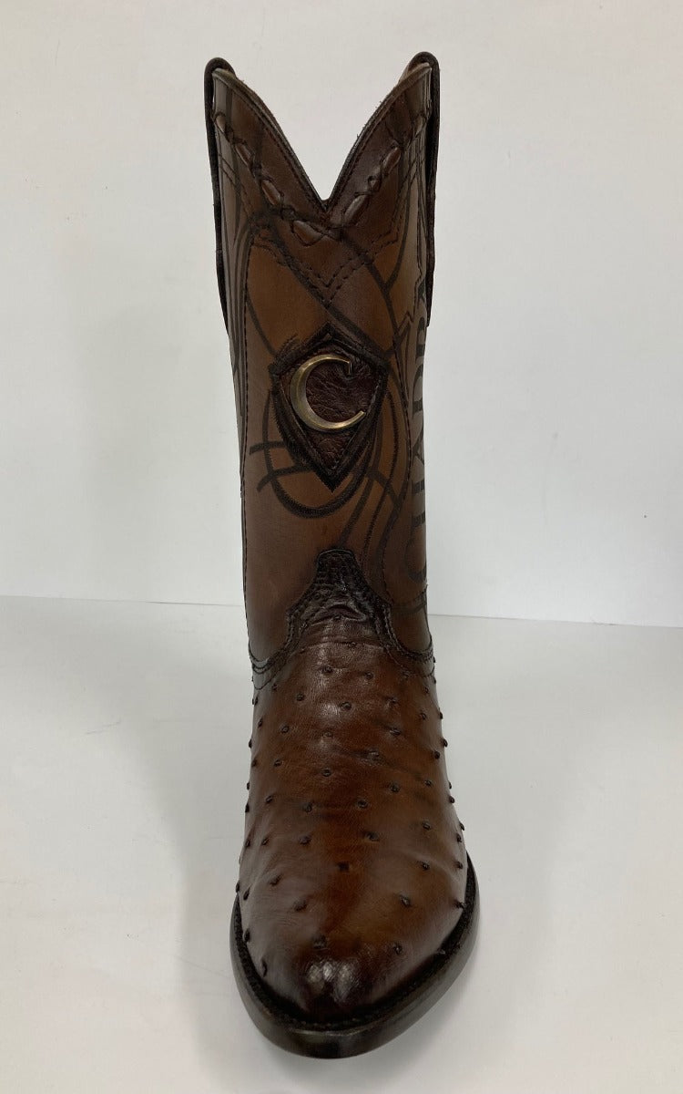 Cuadra Brown Ostrich Laser & Embroidery Round Toe Men's Boots CU681