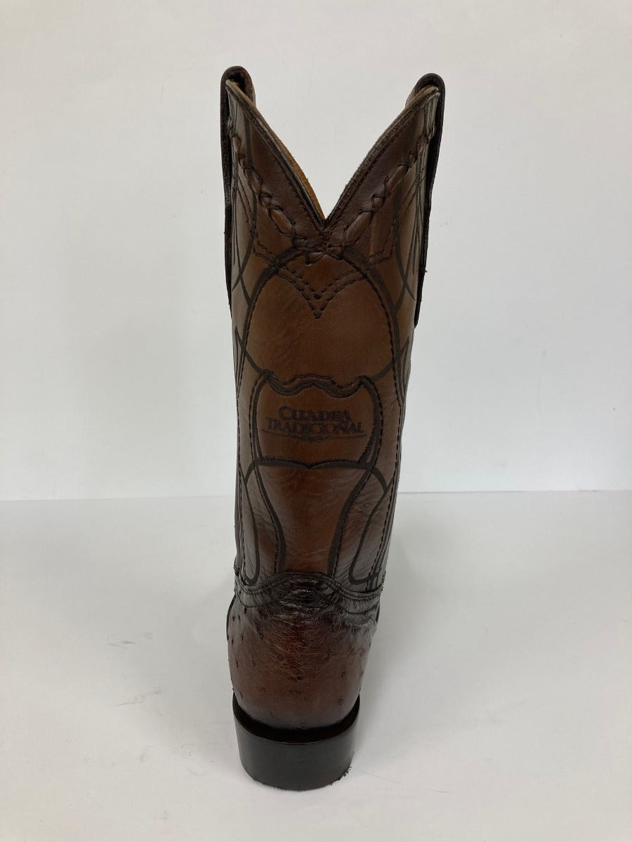 Cuadra Brown Ostrich Laser & Embroidery Round Toe Men's Boots CU681