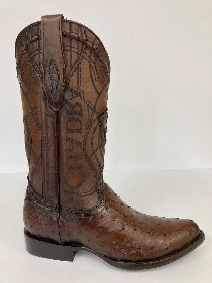 Cuadra Brown Ostrich Laser & Embroidery Round Toe Men's Boots CU681