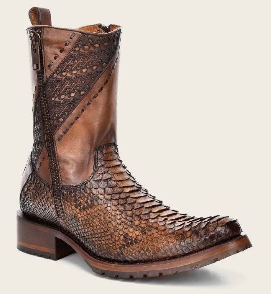 Cuadra Engraved Honey Genuine Python Leather Men's Boots CU425