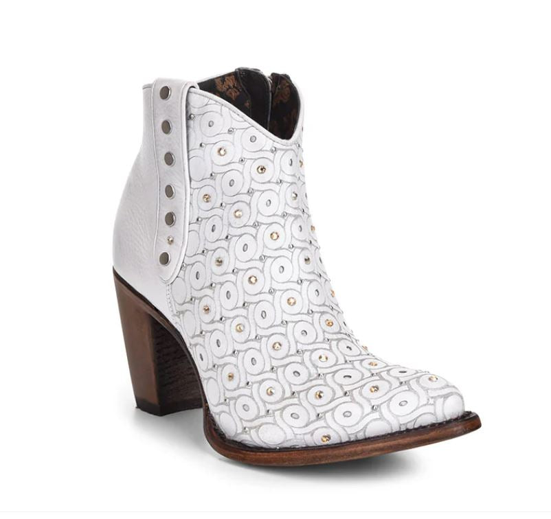 Cuadra White Laser With Crystals R Toe Women's Booties CU482