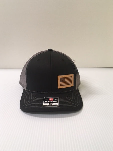 Dally Up Black/Charcoal 112 Richardson Trucker Cap with American Flag Leather Patch Dally 394