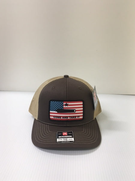 Dally Up Brown/Khaki Richardson 112 Trucker Cap with Come and Take It Flag Patch DALLY 441
