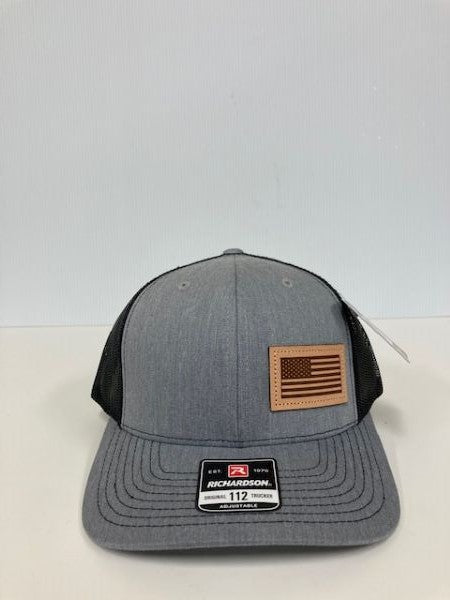 Dally Up Grey and Black Original 112 Tucker Cap with American Flag Leather Patch DALLY 392