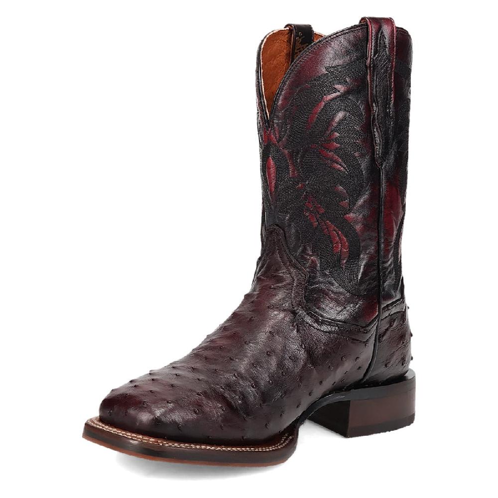 Dan Post Black Cherry/Black Cherry Alamosa 11 Inch Shaft Men's Broad Square Toe Full Quill Ostrich Boots DP5012