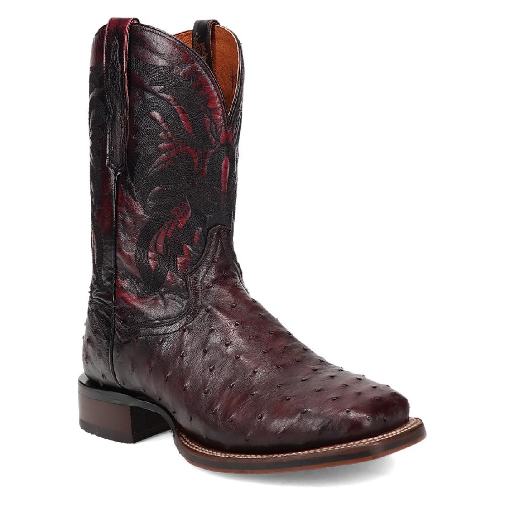 Dan Post Black Cherry/Black Cherry Alamosa 11 inch Shaft Men's Broad Square Toe Full Quill Ostrich Boots DP5012