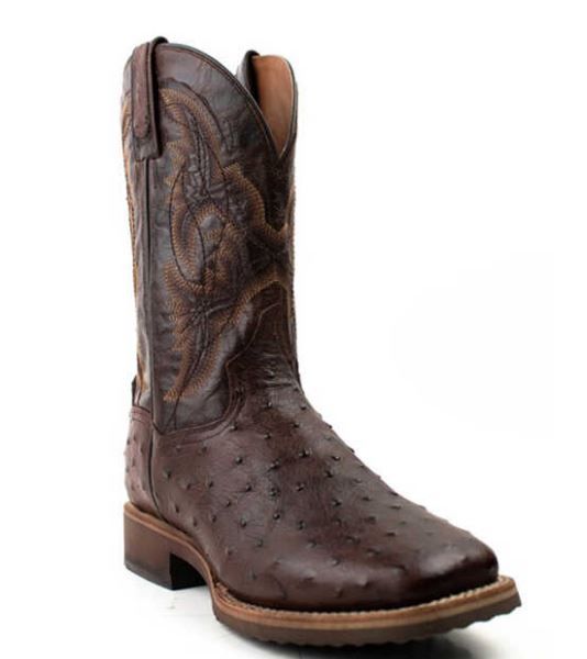 Dan Post Chocolate Alamosa Hand Ostrich Quill Broad Square Toe Mens Western Boots DPP5711