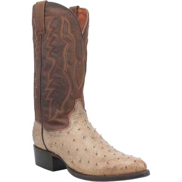 Dan Post Sand Pershing Men's 13 inch R Medium Round Toe Ostrich Western Boots DP3095