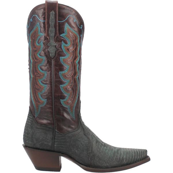 Dan Post Turquoise/Brown Drifter Women's 13 Inch Lizard Snip Toe Western Boots DP3007
