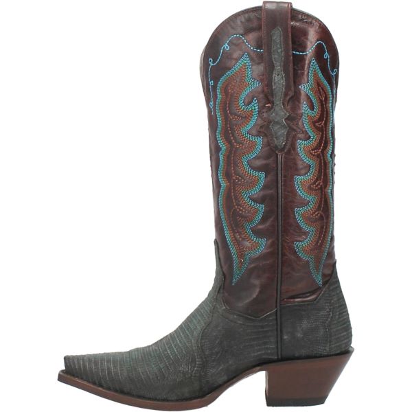 Dan Post Turquoise/Brown Drifter Women's 13 Inch Lizard Snip Toe Western Boots DP3007