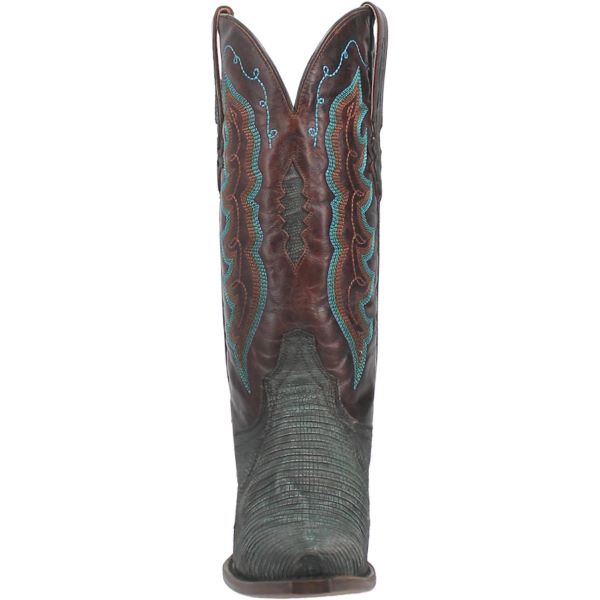 Dan Post Turquoise/Brown Drifter Women's 13 Inch Lizard Snip Toe Western Boots DP3007