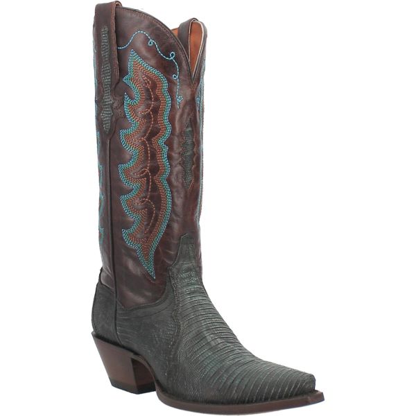 Dan Post Turquoise/Brown Drifter Women's 13 inch Lizard Snip Toe Western Boots DP3007