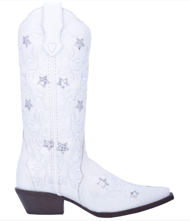 Dan Post White Lucky Star Womens Snip Toe Western Wedding Boot 52111